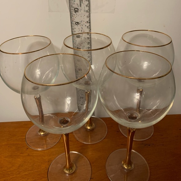 Vintage 16 oz Water/Wine Goblets Gold stem set/5 - Picture 4 of 7